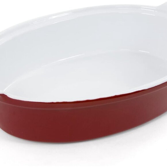 Hell's Kitchen Enameled Stoneware Oval Covered Casserole Dish, 3.5 Quarts, Red - Picture 5 of 7